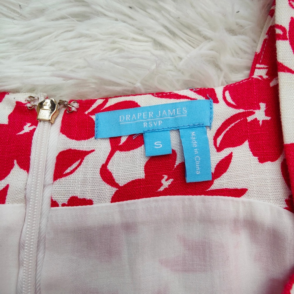 Draper James RSVP Pink Floral Puff Sleeve Linen Blend Mini Dress Square Neck Sm - Picture 2 of 10